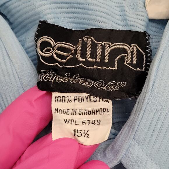 Vintage 70s Disco Button Shirt Medium 19x25 Polyester Blue - Picture 7 of 14